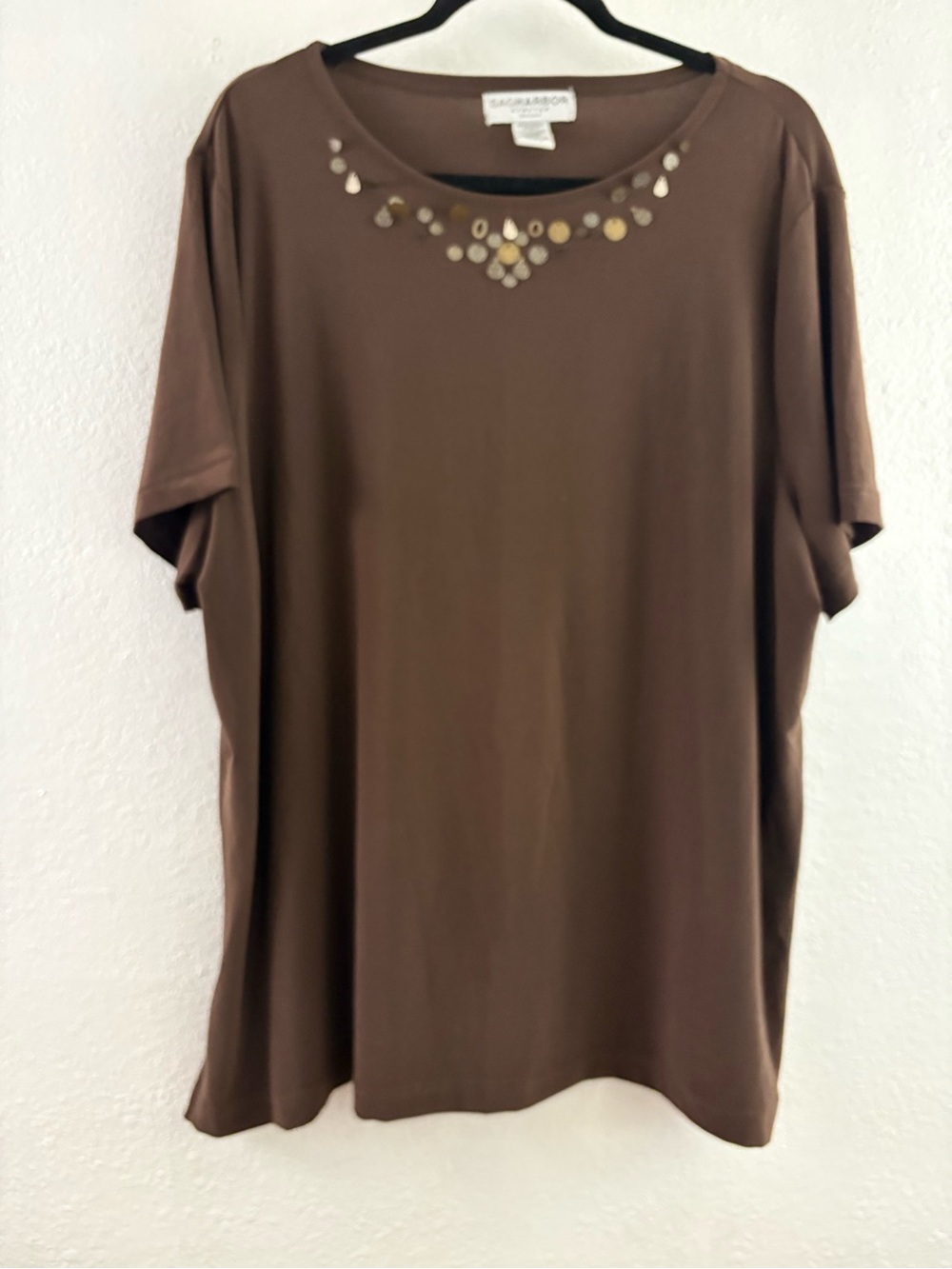 Sag Harbor brown short-sleeve top metallic bead and sequin accents size 2XL